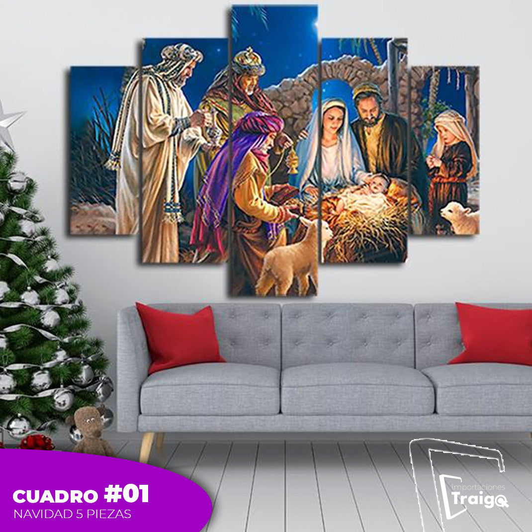 Cuadro Decorativo Navideño de 5 Piezas (114x78 cm)