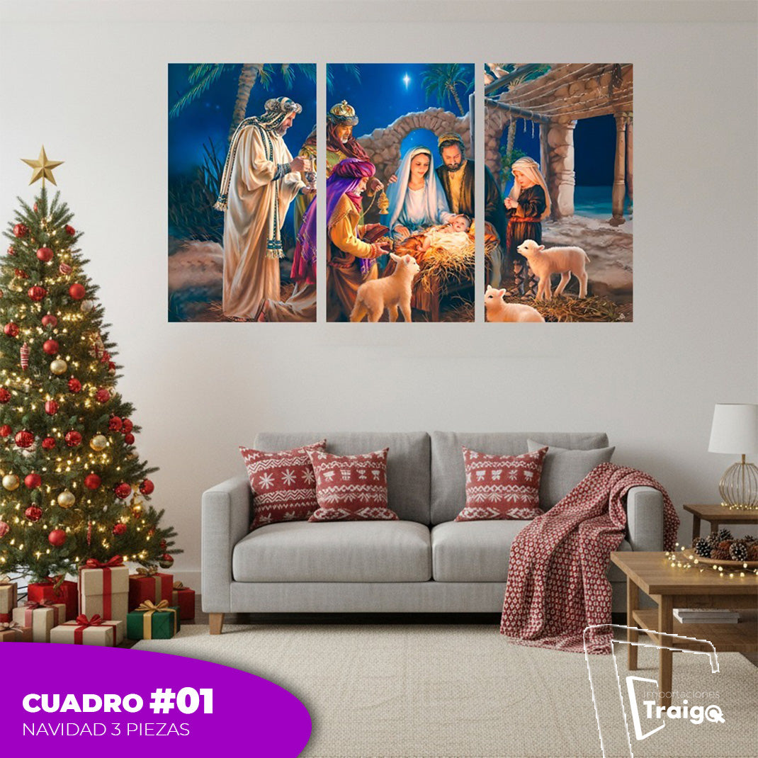 Cuadro Decorativo Navideño de 3 Piezas (120cm x 70cm)