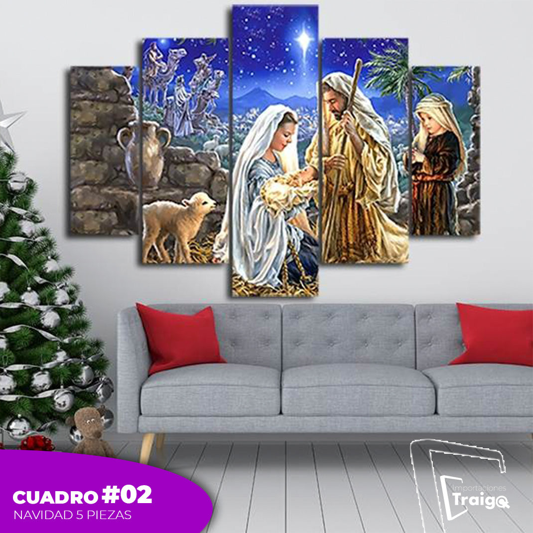 Cuadro Decorativo Navideño de 5 Piezas (114x78 cm)