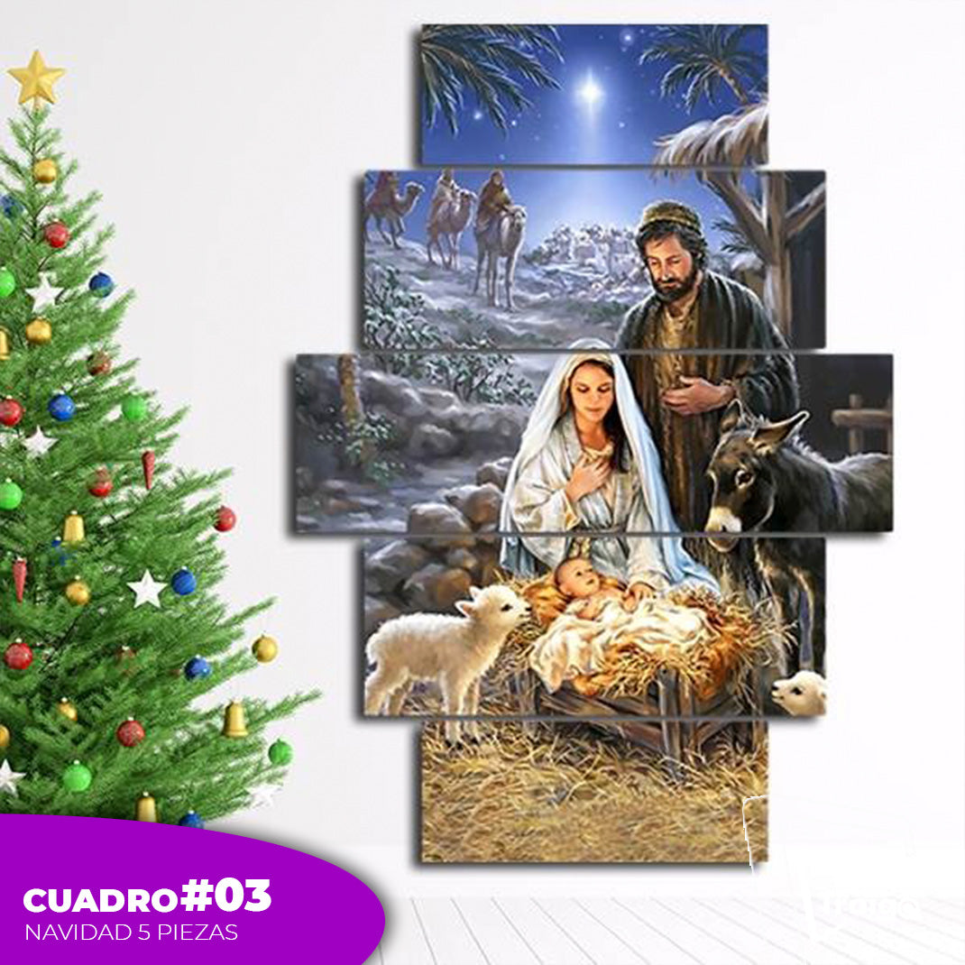 Cuadro Decorativo Navideño de 5 Piezas (114x78 cm)