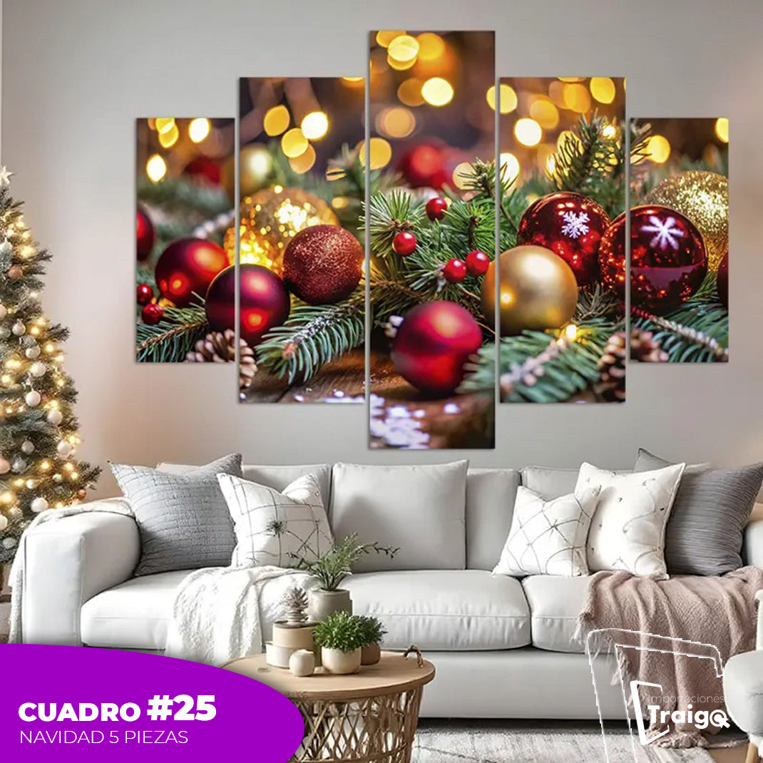 Cuadro Decorativo Navideño de 5 Piezas (114x78 cm)
