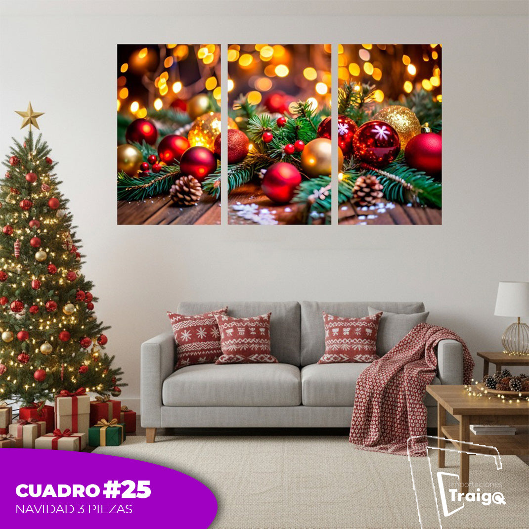 Cuadro Decorativo Navideño de 3 Piezas (120cm x 70cm)